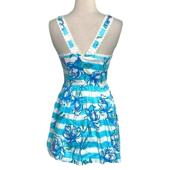 Lilly Pulitzer 0 dress Sandrine Shorely Blue tossing the line pearl fit‎ + flare - Picture 2 of 12